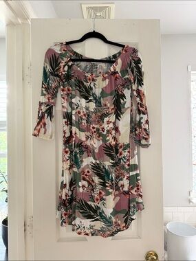 Women's Floral off Shoulder Long Sleeve Dress in Mauve and Green